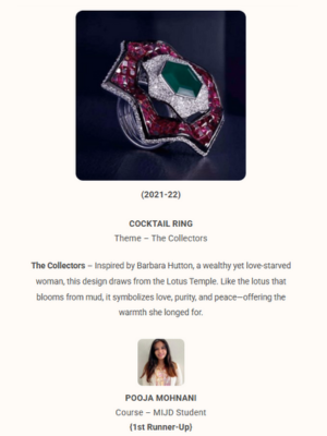 artisan jewellery design award winner from iigsouth institute and their design